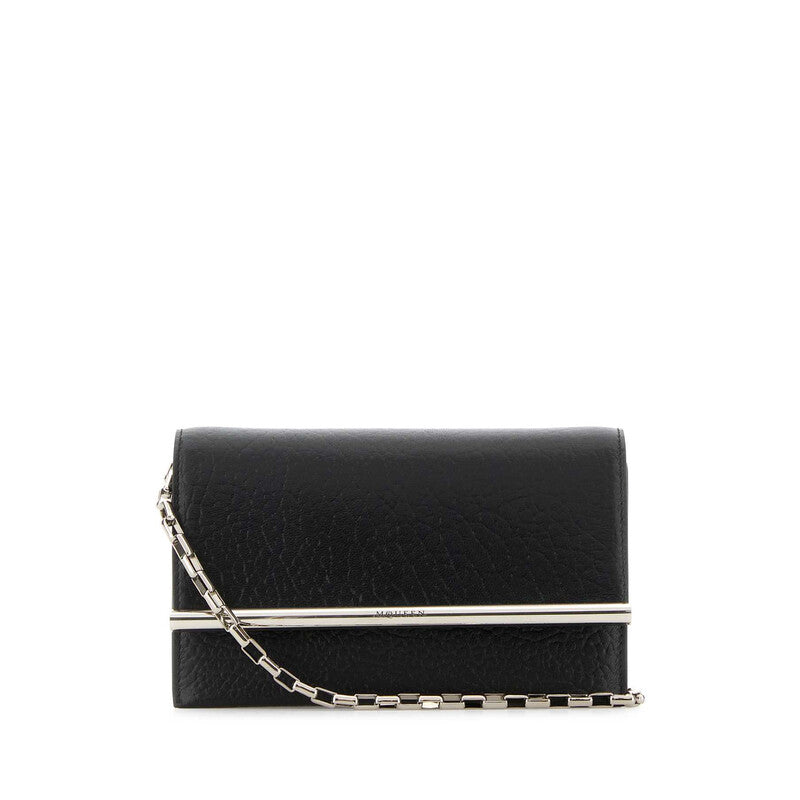 Black Leather Mini Cross-Bar Clutch