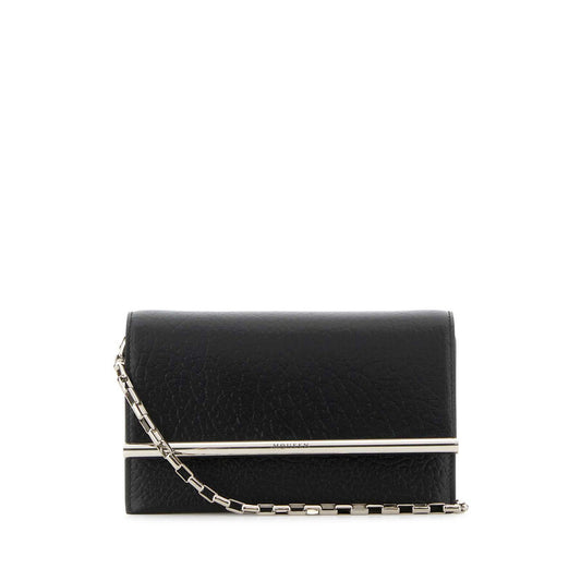 Black Leather Mini Cross-Bar Clutch