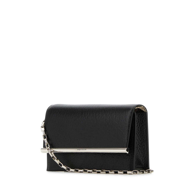 Black Leather Mini Cross-Bar Clutch
