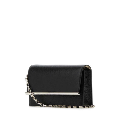 Black Leather Mini Cross-Bar Clutch