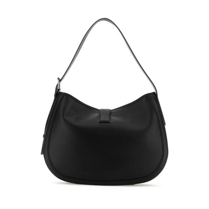 Black Shoulder Bag With Adjustable Shoulder Strap And T Buckle Closure On The Front In Leather