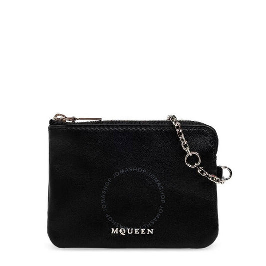 Alexander Mcqueen, Black / Silver Ladies Leather Sling Card Holder