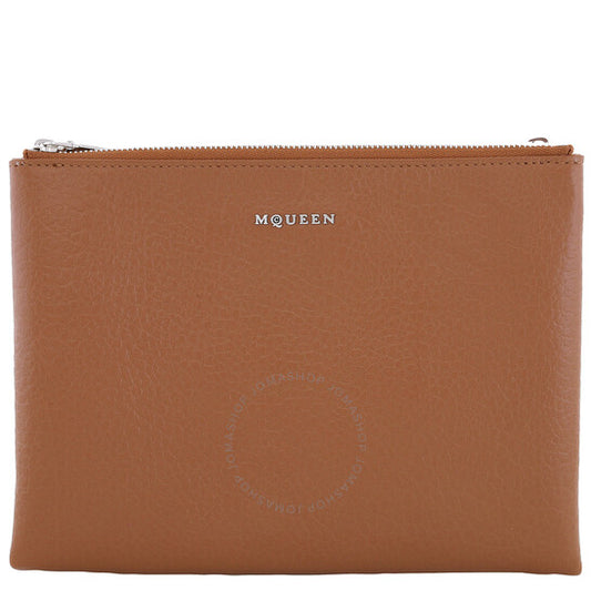 Alexander Mcqueen, Ladies Pecan / Silver Logo-Plaque Clutch