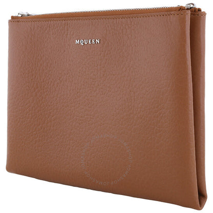 Alexander Mcqueen, Ladies Pecan / Silver Logo-Plaque Clutch