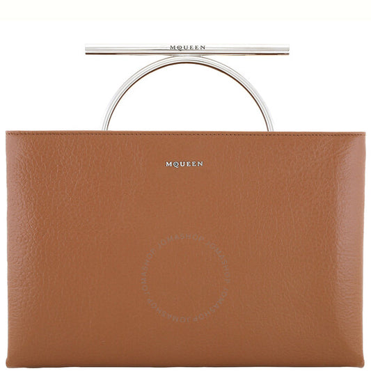 Alexander Mcqueen, Pecan / Silver Ladies Cross-Bar Clutch