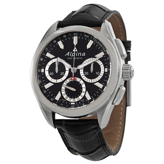 Alpina, Alpiner 4 Flyback Chronograph Black Dial Leather Strap Men's Watch