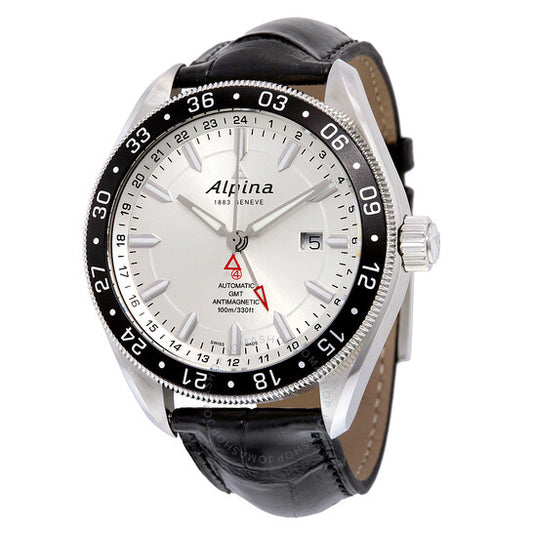 Alpina, Alpiner GMT 4 Automatic Silver Dial Black Leather Men's Watch