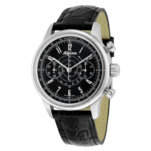Alpina, Heritage Pilot Chronograph Automatic Black Dial Black Leather Men's Watch