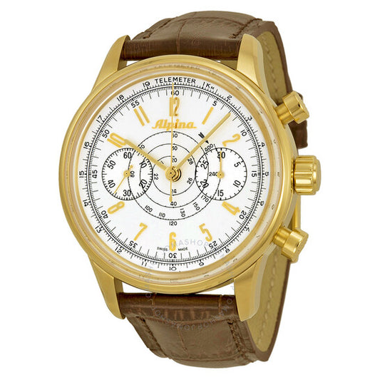 Alpina, Heritage Pilot Chronograph Automatic Silver Dial Brown Leather Men's Watch