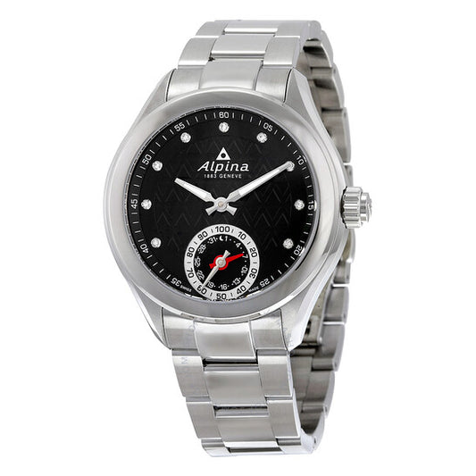 Alpina, Horological Smartwatch Black Guilloche Dial Stainless Steel Case Ladies Quartz Watch