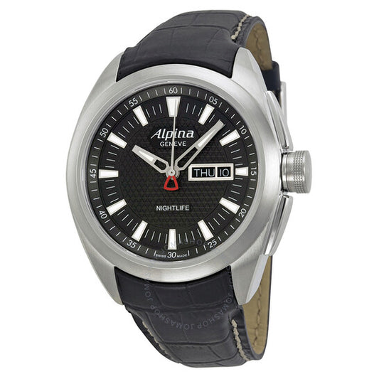 Alpina, Nightlife Club Day Date Black Dial Black Leather Strap Men's Watch AL242B4RC6