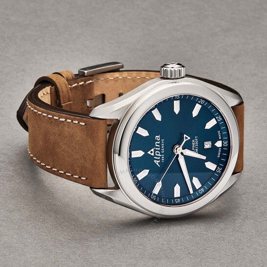 Alpina, Quartz Blue Dial Brown Leather Men's Watch