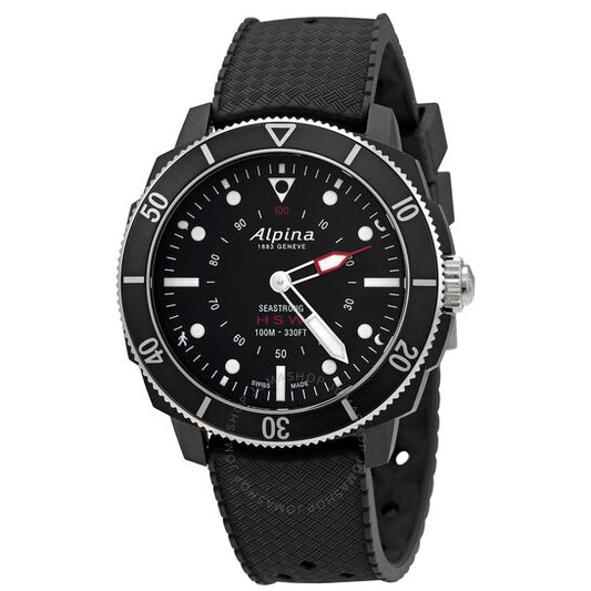 ساعة Alpina، Seastrong Horological Alarm Quartz للرجال بمينا أسود وساعة ذكية