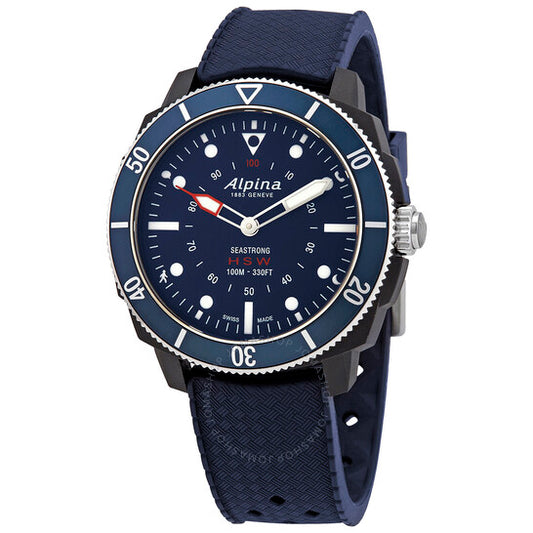 ساعة Alpina Seastrong Horological Quartz للرجال بمينا أزرق وسوار من الجلد