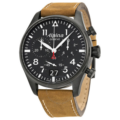Alpina, Startimer Chronograph Black Dial Leather Men's Watch