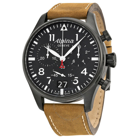 Alpina, Startimer Chronograph Black Dial Leather Men's Watch