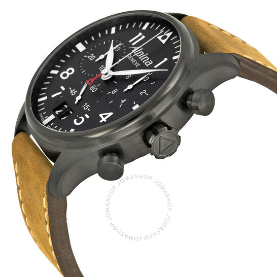 Alpina, Startimer Chronograph Black Dial Leather Men's Watch