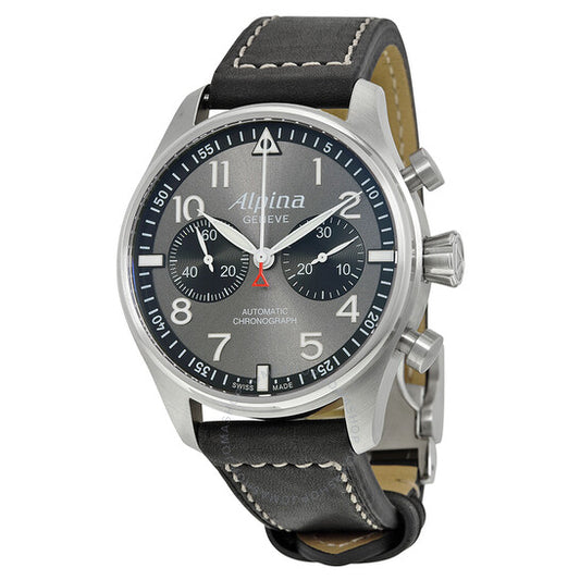 Alpina, Startimer Pilot Automatic Chronograph Anthracite Dial Black Leather Men's Watch AL860GB4S6