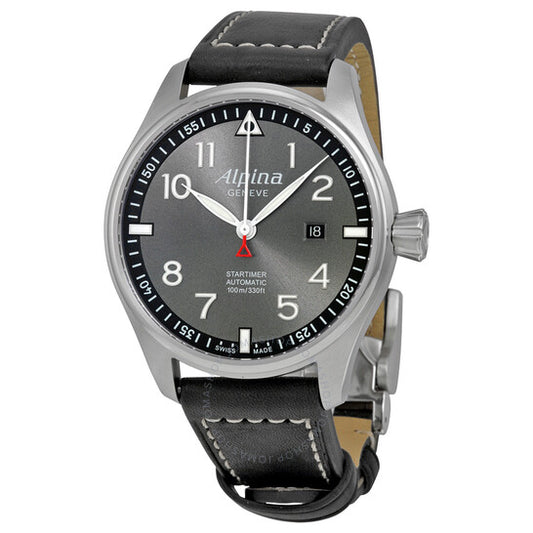 Alpina, Startimer Pilot Automatic Grey Dial Black Leather Men's Watch