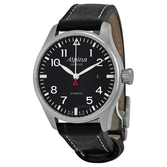 Alpina, Startimer Pilot Automatic Black Dial Black Leather Men's Watch AL525B4S6