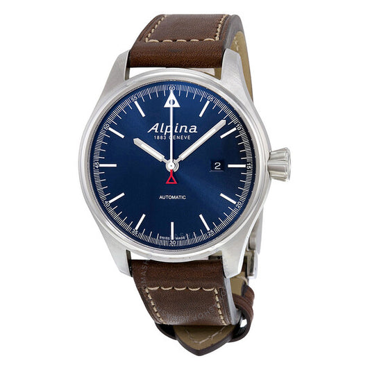 Alpina, Startimer Pilot Automatic Navy Sunray Dial Brown Leather Strap Men's Watch