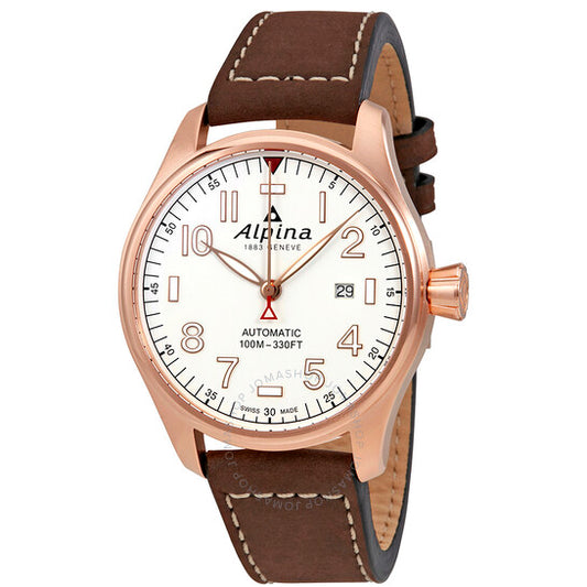 Alpina, Startimer Pilot White Dial Automatic Men's Leather Watch