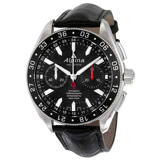 Alpina, Alpiner 4 Chronograph Automatic Black Dial Leather Men's Watch
