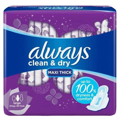 Always Clean & Dry Thick Large Sanitary 30 Pads