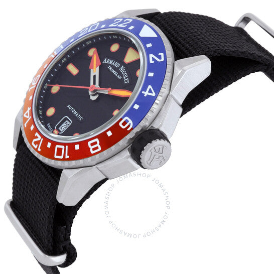 ساعة أرماند نيكوليت JSH GMT أوتوماتيكية للرجال بمينا أسود