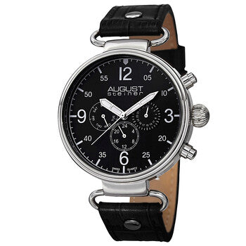 Black Dial Black Leather Men's Watch