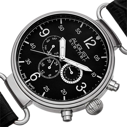 Black Dial Black Leather Men's Watch