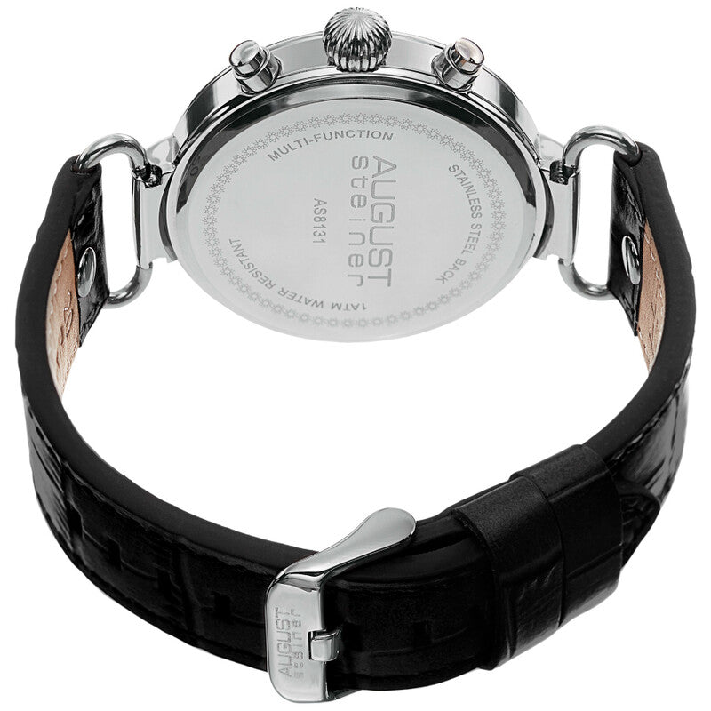 Black Dial Black Leather Men's Watch