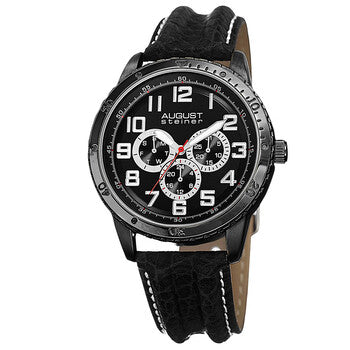 Black Dial Black Leather Men's Watch