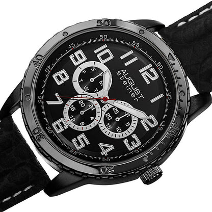 Black Dial Black Leather Men's Watch