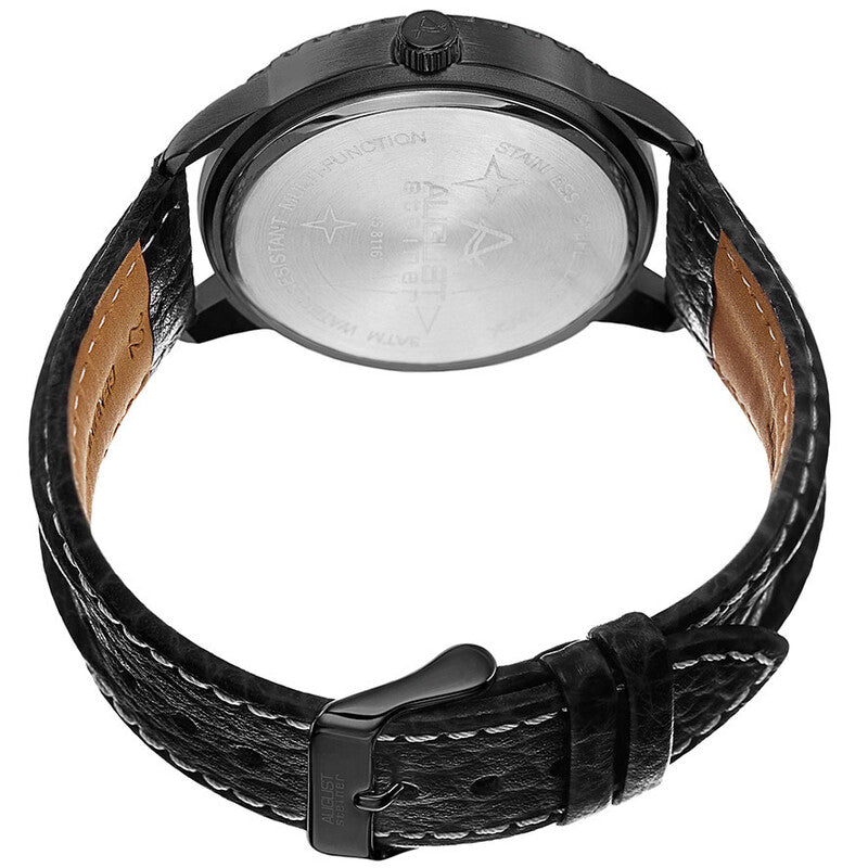 Black Dial Black Leather Men's Watch