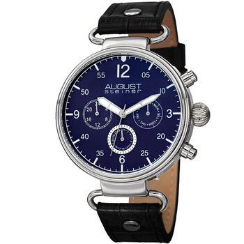 Quartz Blue Dial Black Leather Men's Watch