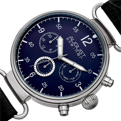 Quartz Blue Dial Black Leather Men's Watch