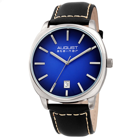 Blue Dial Black Leather Men's Watch