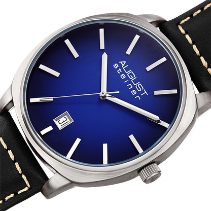 Blue Dial Black Leather Men's Watch