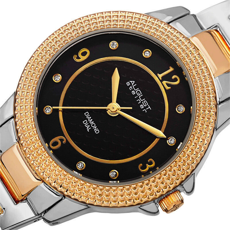 Diamond Black Dial Two-tone Ladies Watch