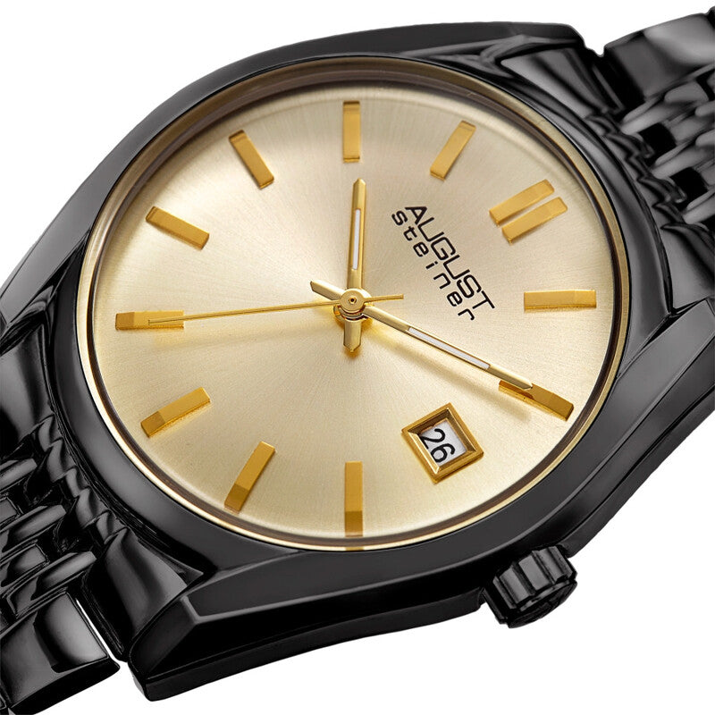 Quartz Gold Dial Black-plated Ladies Watch