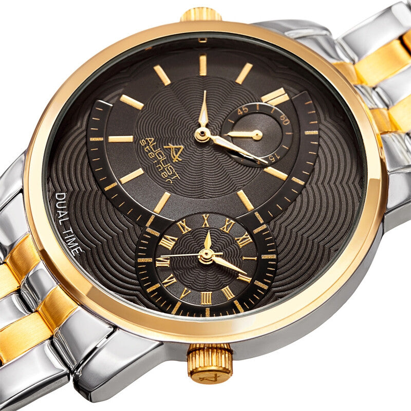 Quartz Dual Time Grey Dial Two-tone Men's Watch