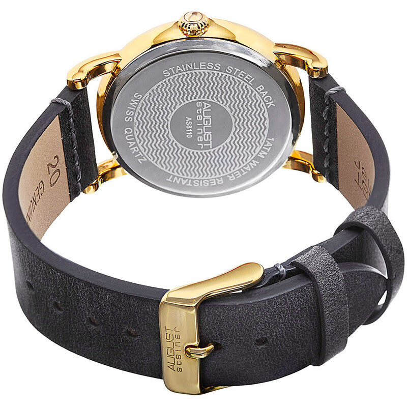 Grey Black Leather Ladies Watch