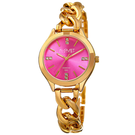 Pink Dial Ladies Gold Tone Watch