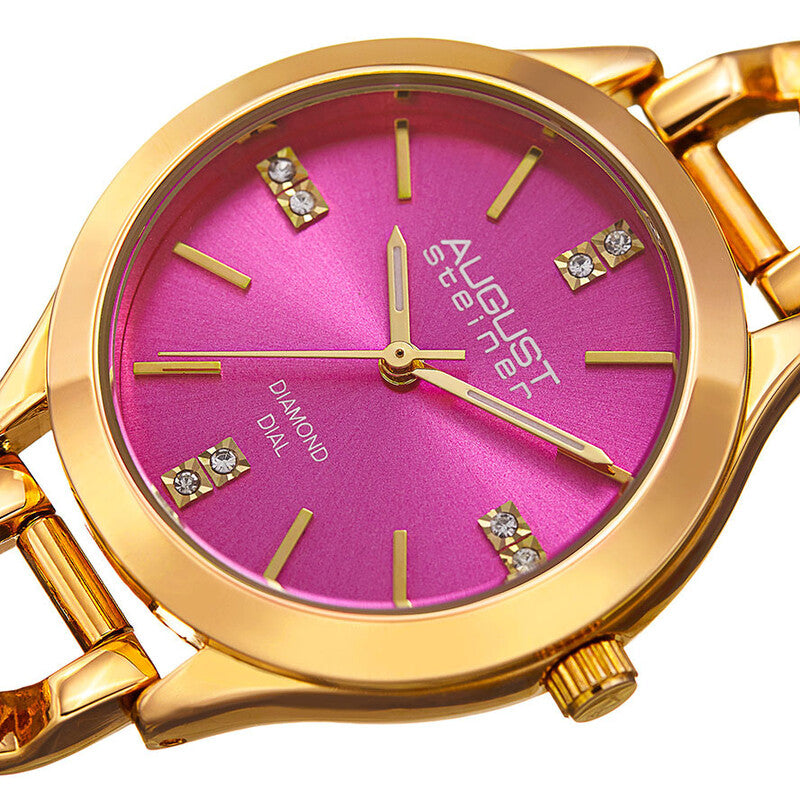 Pink Dial Ladies Gold Tone Watch