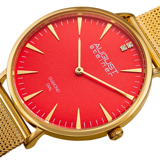 Quartz Diamond Orange Dial Ladies Watch