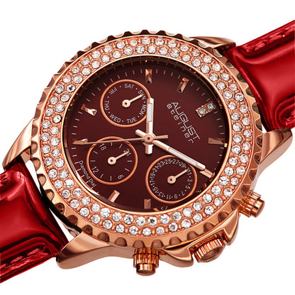 Quartz Diamond Red Dial Ladies Watch
