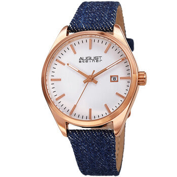 Quartz White Dial Blue Denim Ladies Watch