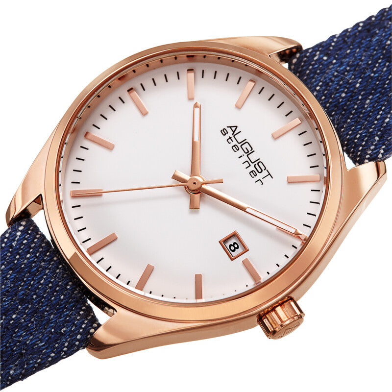 Quartz White Dial Blue Denim Ladies Watch