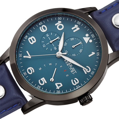 Retrograde Blue Dial Blue Leather Men's Watch